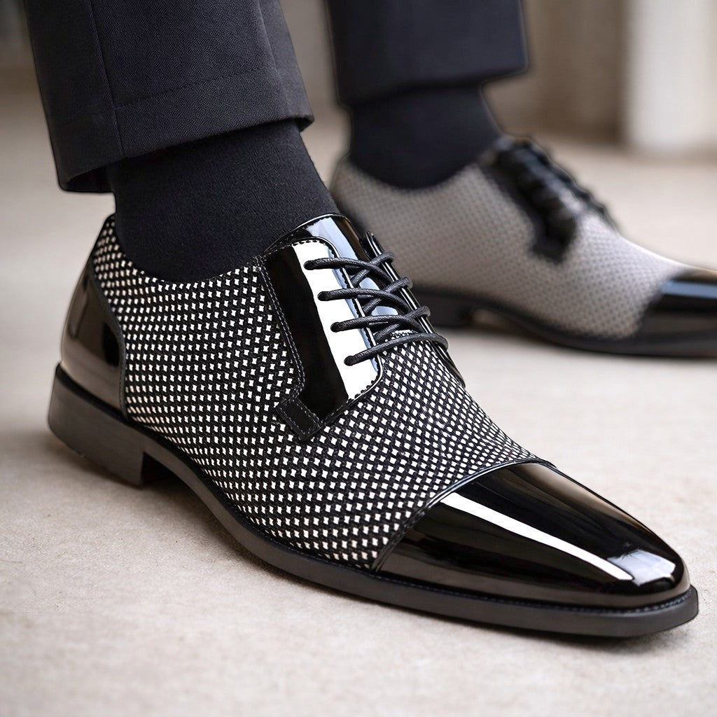 Men's Oxford Shoes Patent Cap Toe Lace-Up - Grey