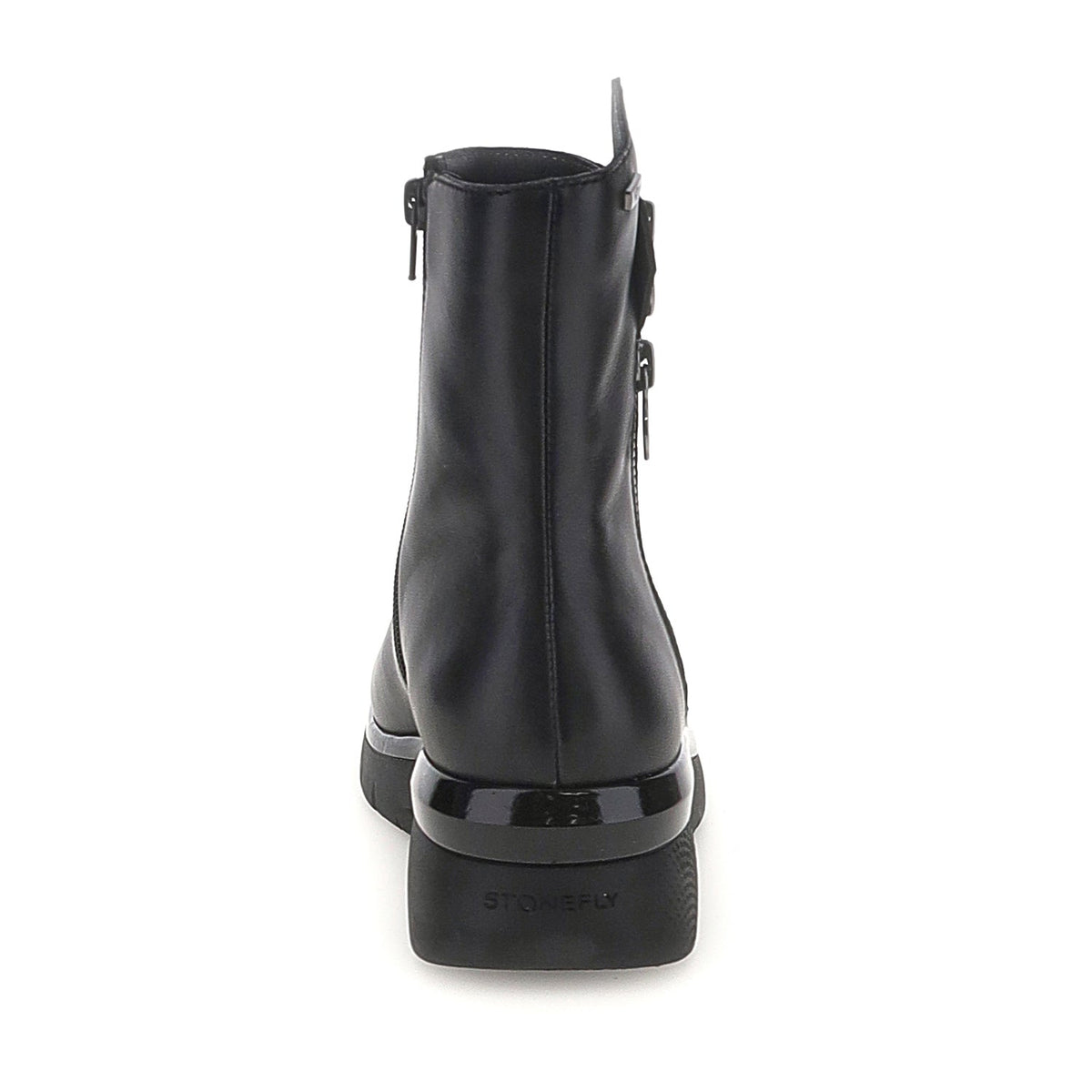 Black ankle boots with dual side zips and chunky platform soles