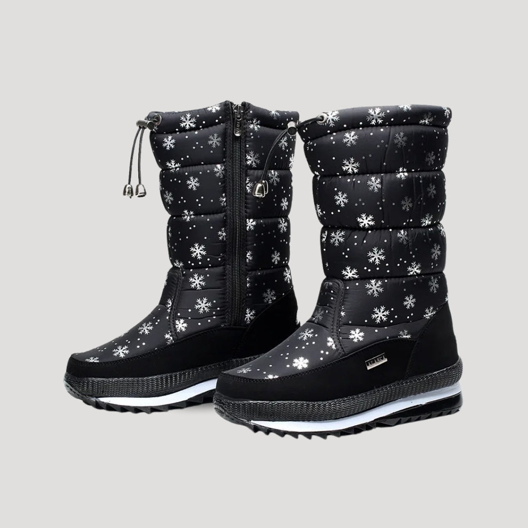 Women's quilted mid-calf winter boots with side zips and lugged soles