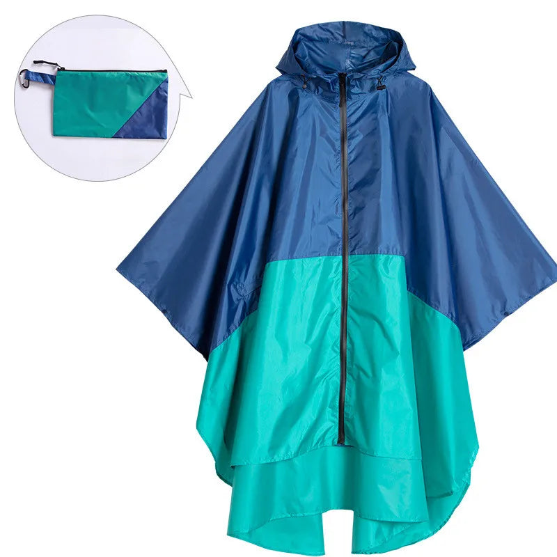 Women's Hooded Rain Poncho Two-Tone Zip - Blue
