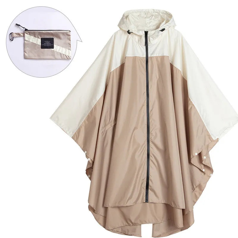 Women's Hooded Rain Poncho Two-Tone Zip - Brown