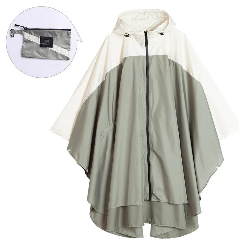 Women's Hooded Rain Poncho Two-Tone Zip - Grey