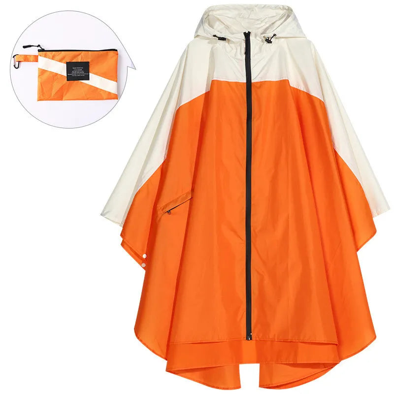 Women's Hooded Rain Poncho Two-Tone Zip - Orange