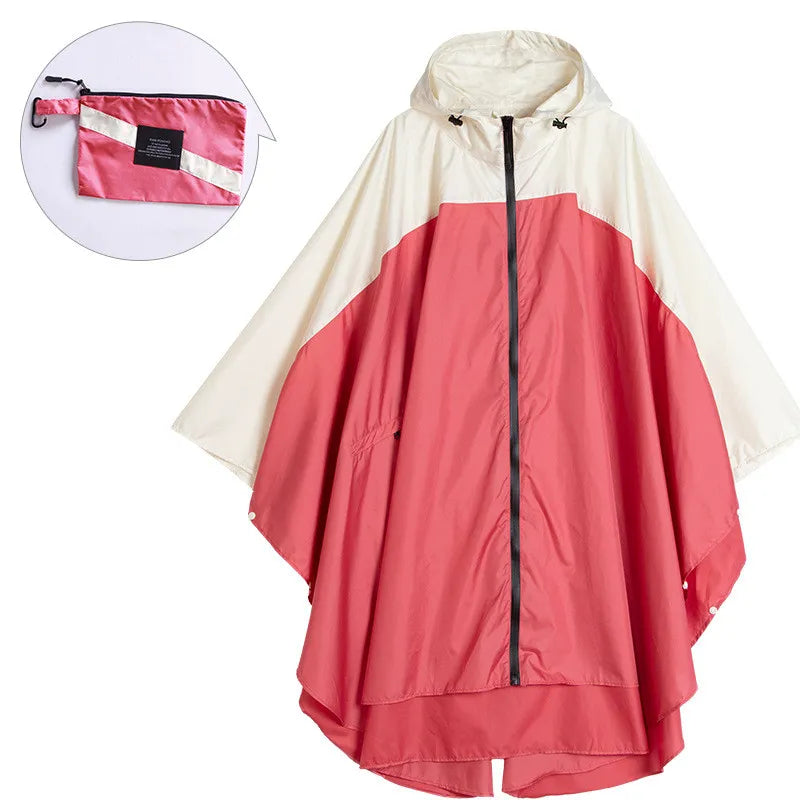 Women's Hooded Rain Poncho Two-Tone Zip - Red