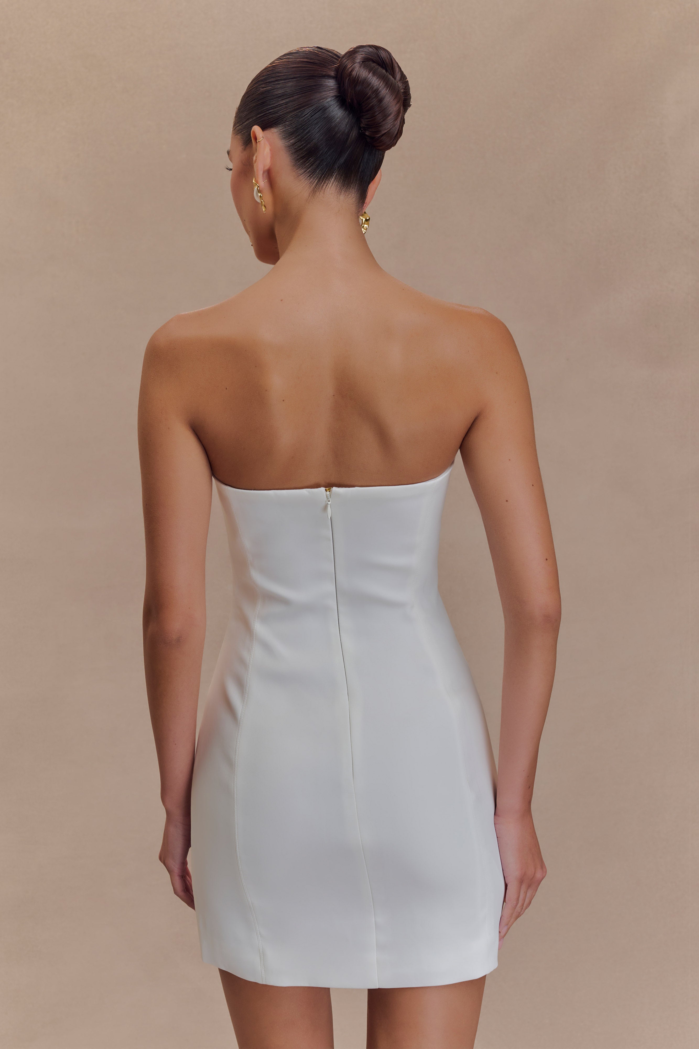 Women’s Strapless Crepe Mini Dress | Tailored Bandeau Occasion Dress in White