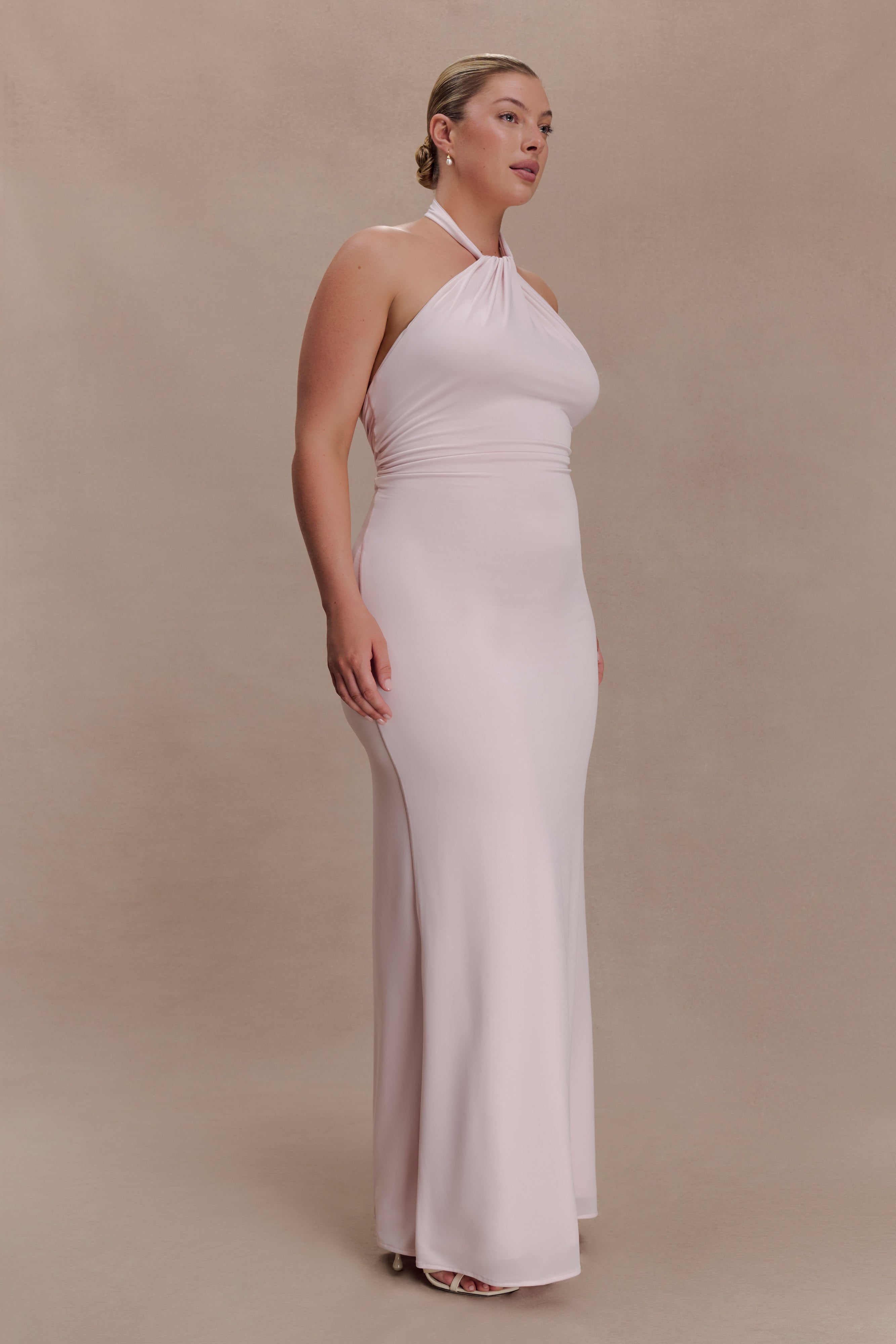 Women’s Slinky Halter Maxi Dress | Open-Back Ruched Bodycon Evening Gown