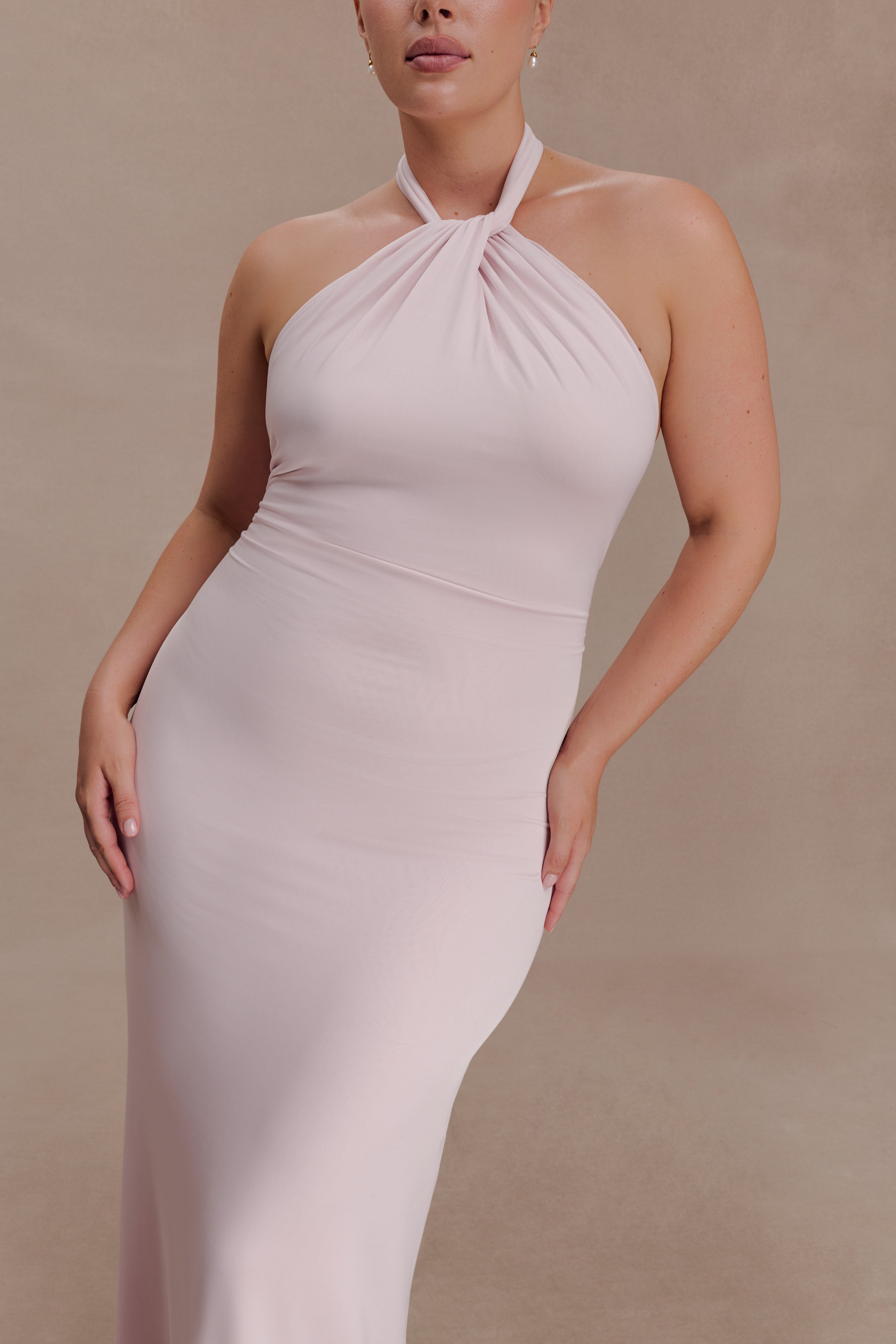 Women’s Slinky Halter Maxi Dress | Open-Back Ruched Bodycon Evening Gown