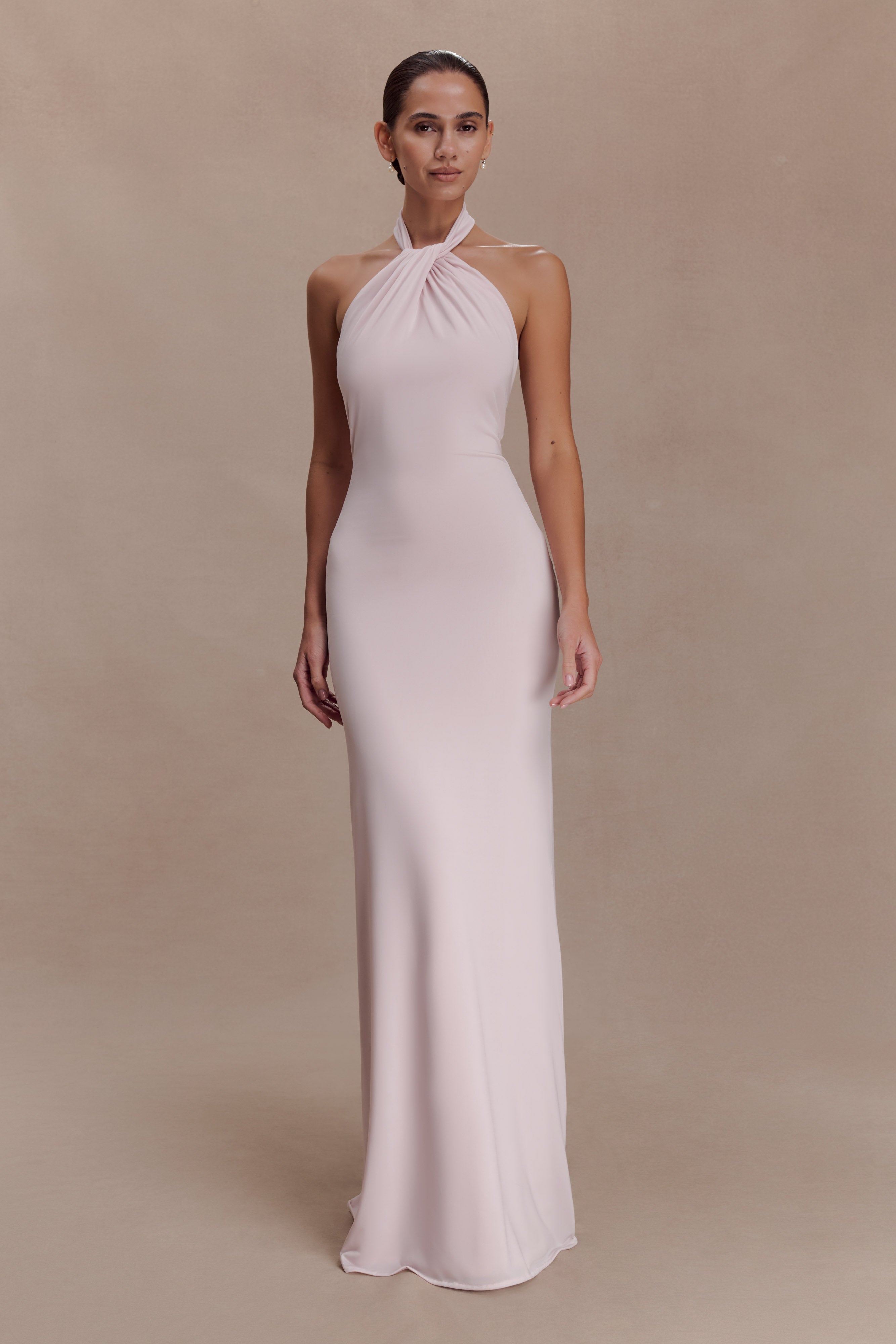 Women’s Slinky Halter Maxi Dress | Open-Back Ruched Bodycon Evening Gown