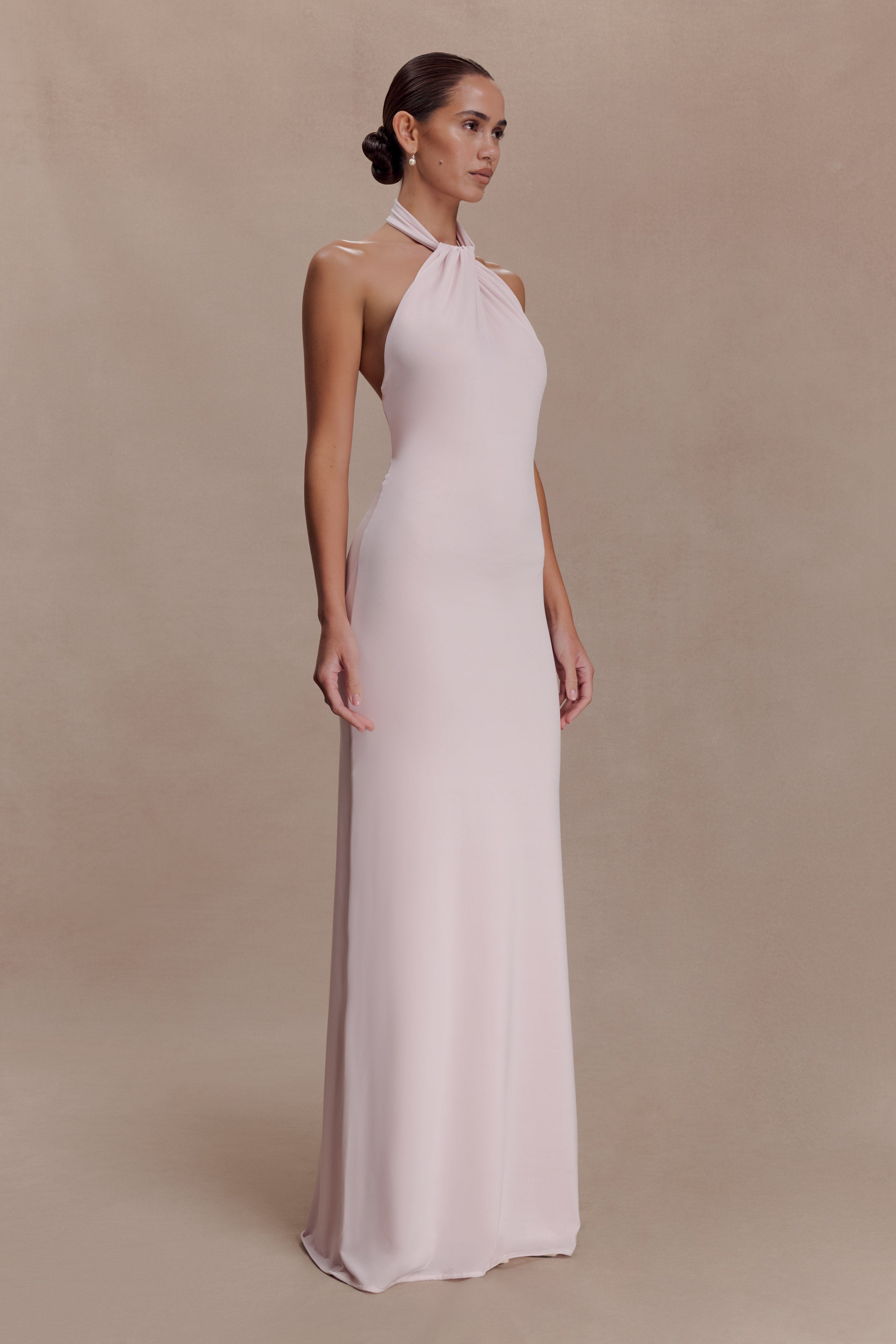 Women’s Slinky Halter Maxi Dress | Open-Back Ruched Bodycon Evening Gown