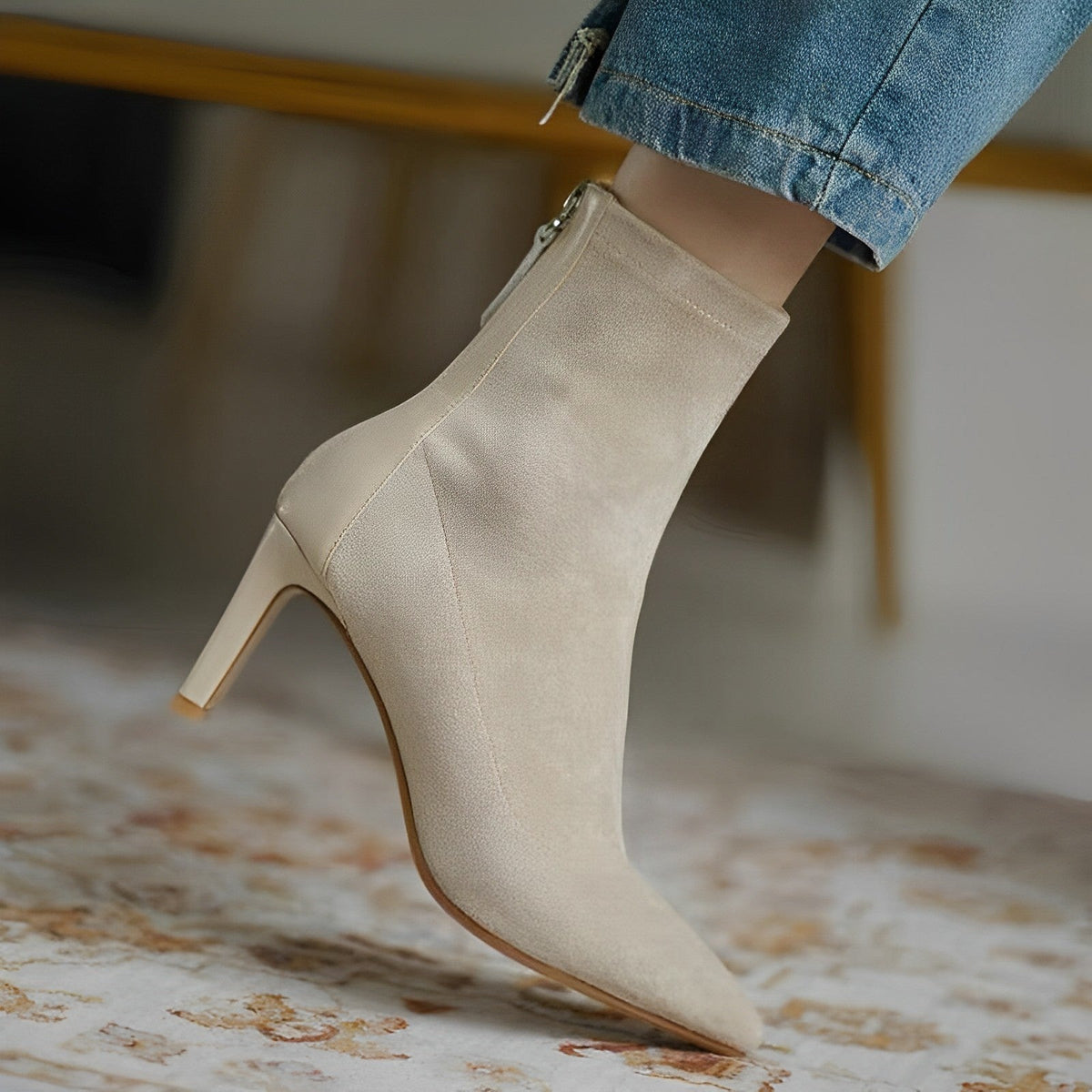 Women's pointed toe ankle boots with high stiletto heels and side zips