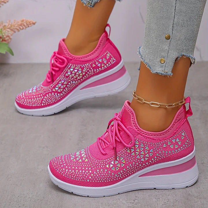 Women's lace-up mesh trainers with textured uppers and contrasting low-profile soles