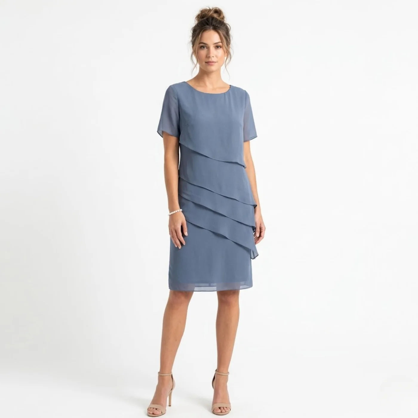Women's Layered Midi Dress Short Sleeve Relaxed Fit Tiered Detail