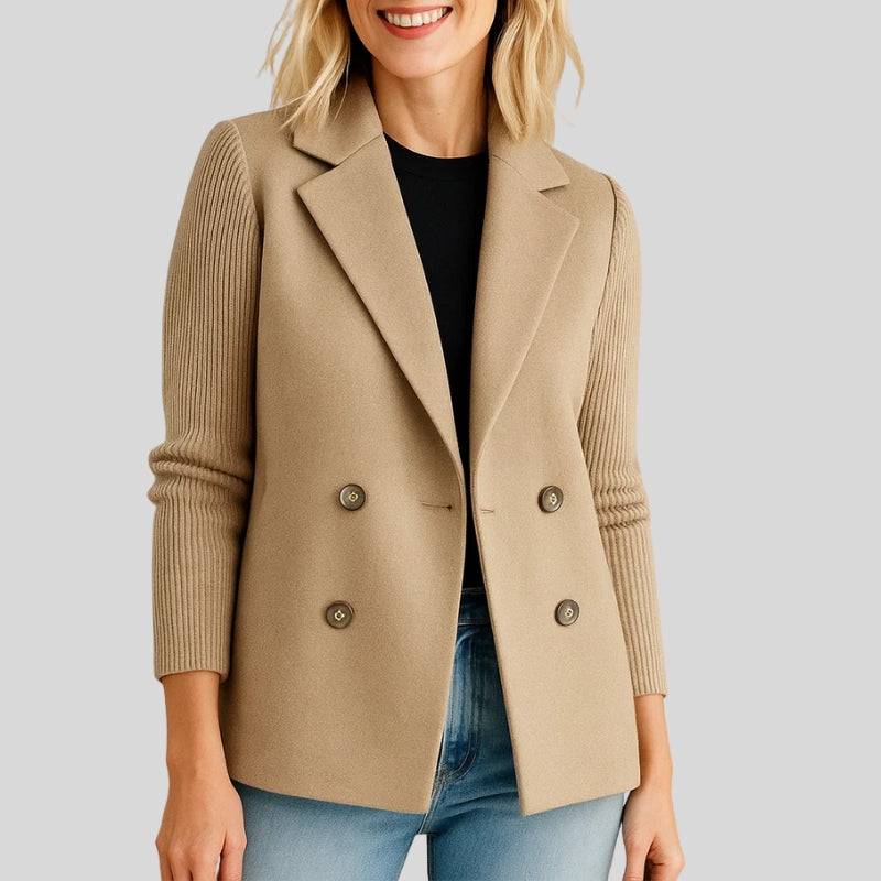 Women's double-breasted sweater blazer with ribbed sleeves
