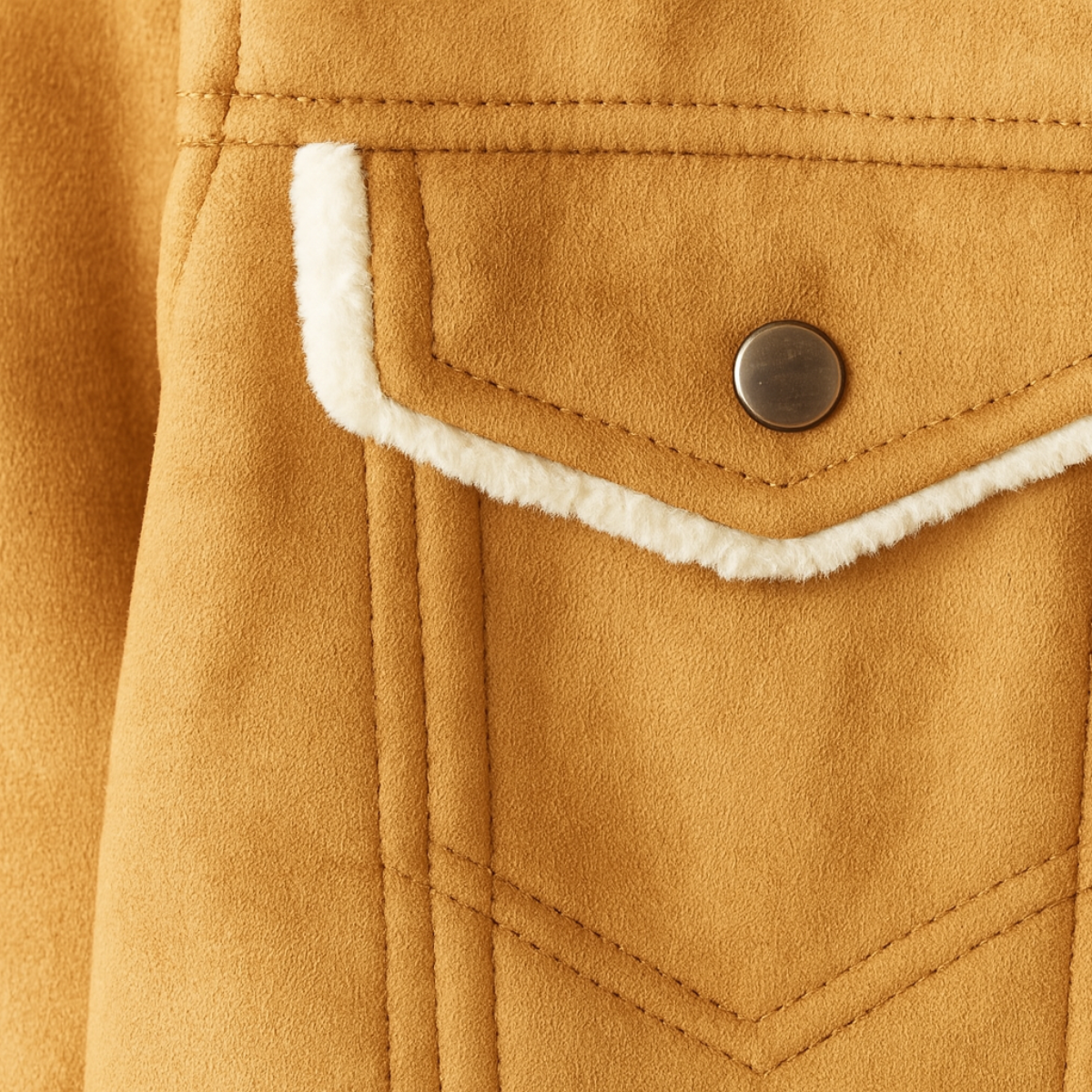 Men's fleece-lined faux leather jacket with shearling-style collar and multiple pockets