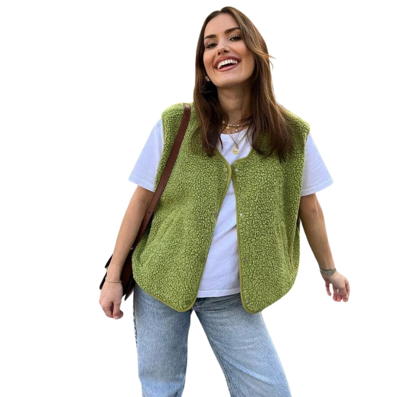 Women's textured sleeveless V-neck gilet with front pockets