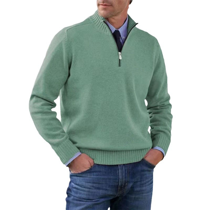 Men's long-sleeve half-zip jumper with ribbed stand collar