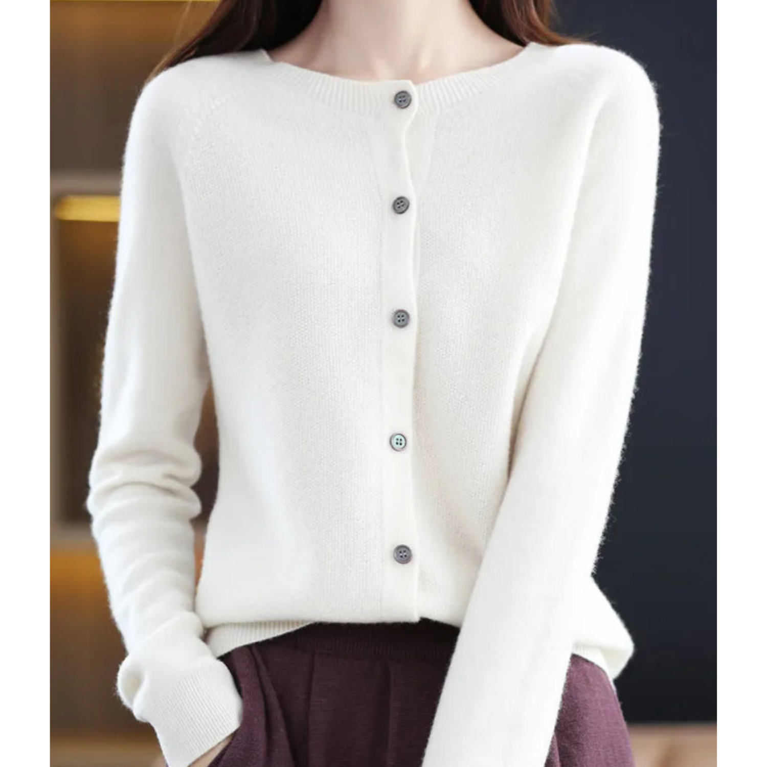 Women's Cardigan Merino Wool V-Neck Long Sleeve - White