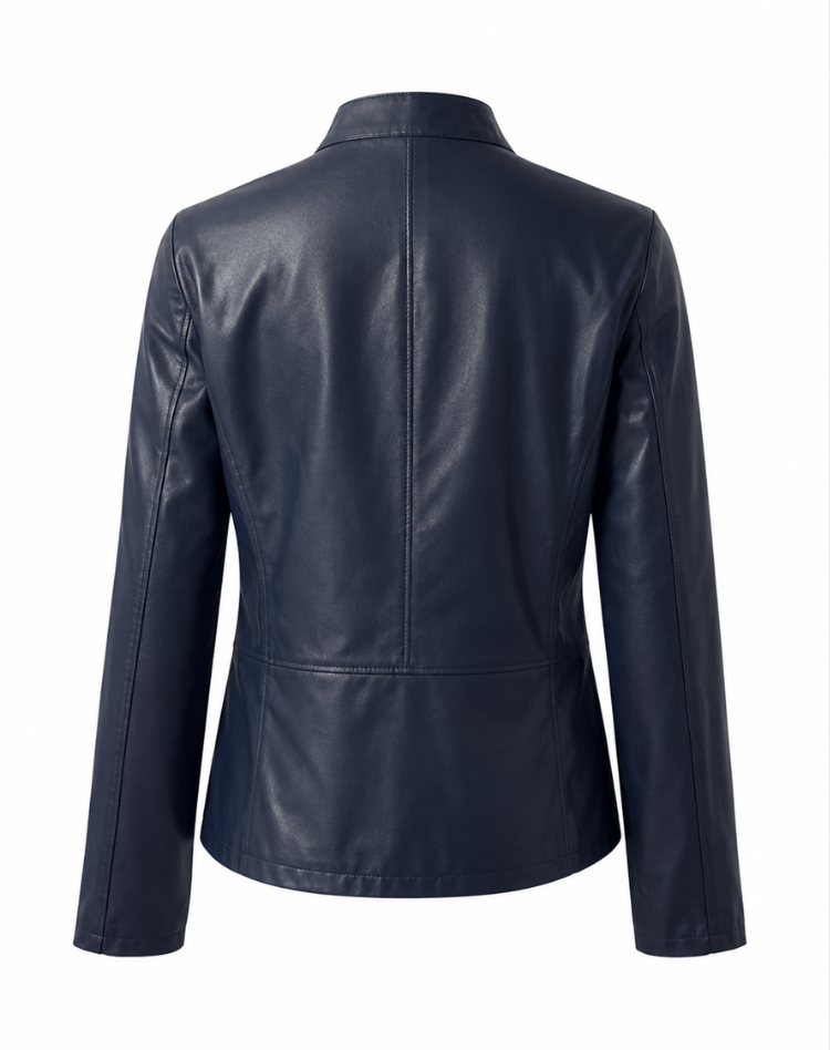 Fitted zip-front jacket with stand collar and long sleeves