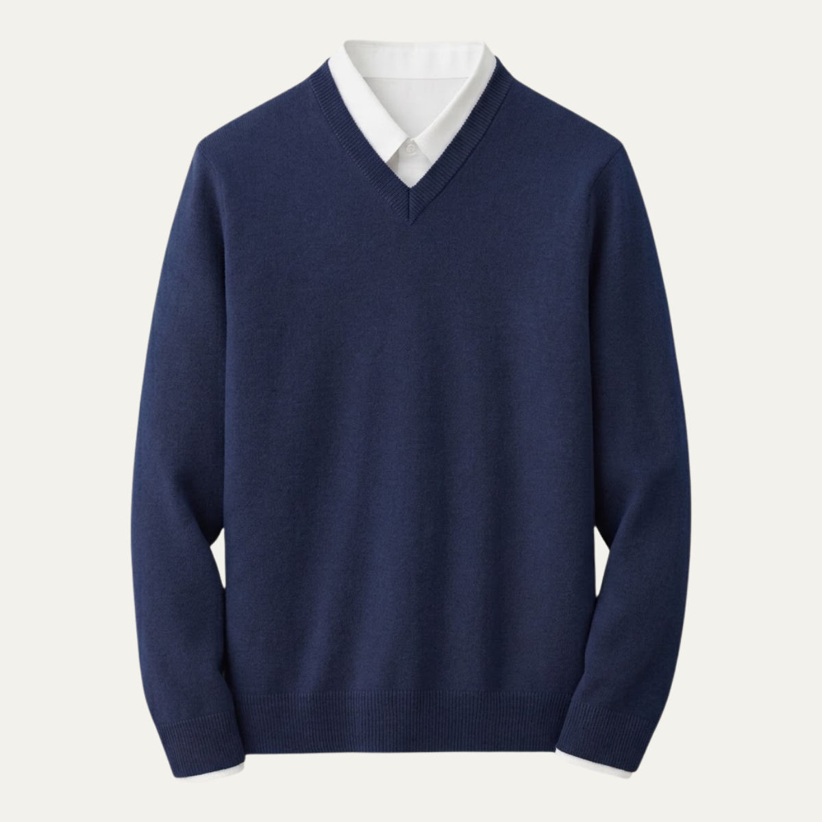 Men's long-sleeve V-neck sweater with ribbed trims