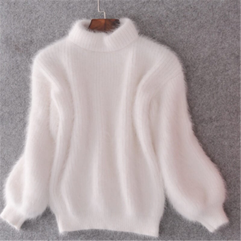 Women's loose fit mock neck knit jumper with long sleeves