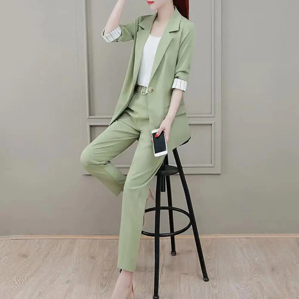 Women's three-piece blazer, camisole and straight trousers set
