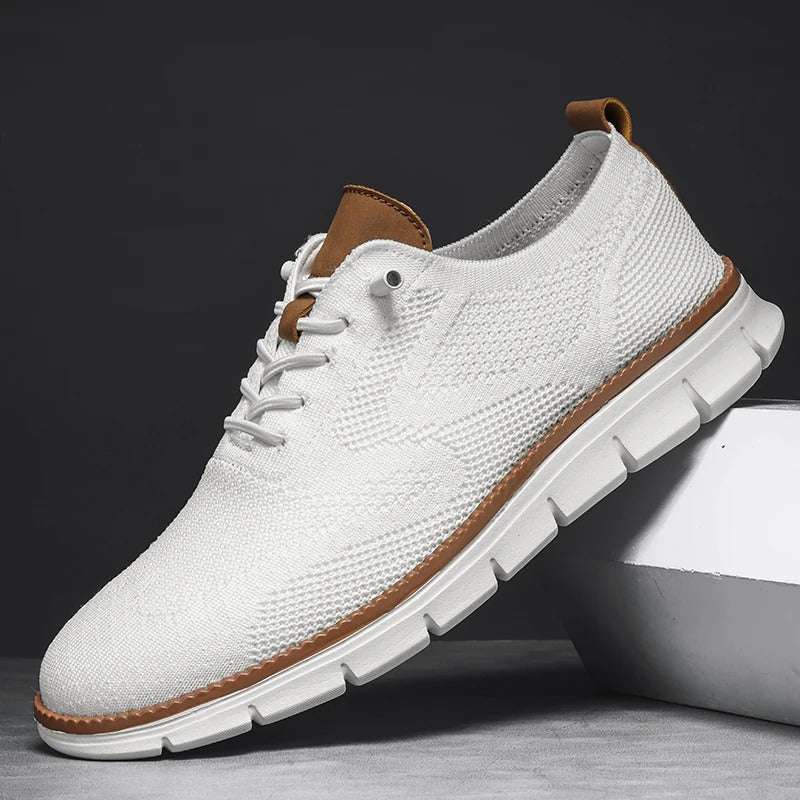 Men's Knit Trainers Lace-Up Contrast Sole - White
