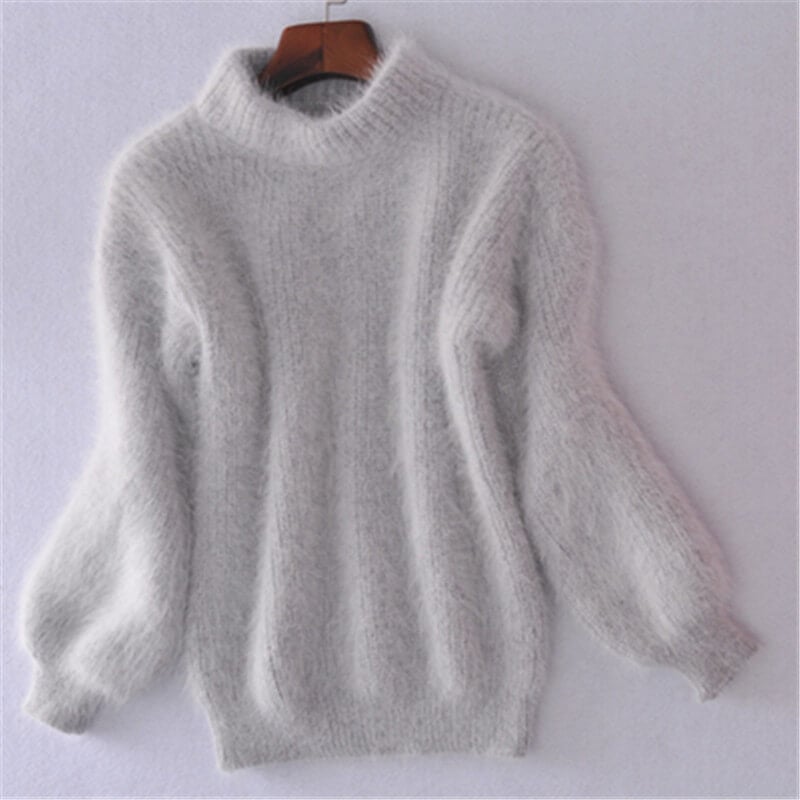 Women's loose fit mock neck knit jumper with long sleeves