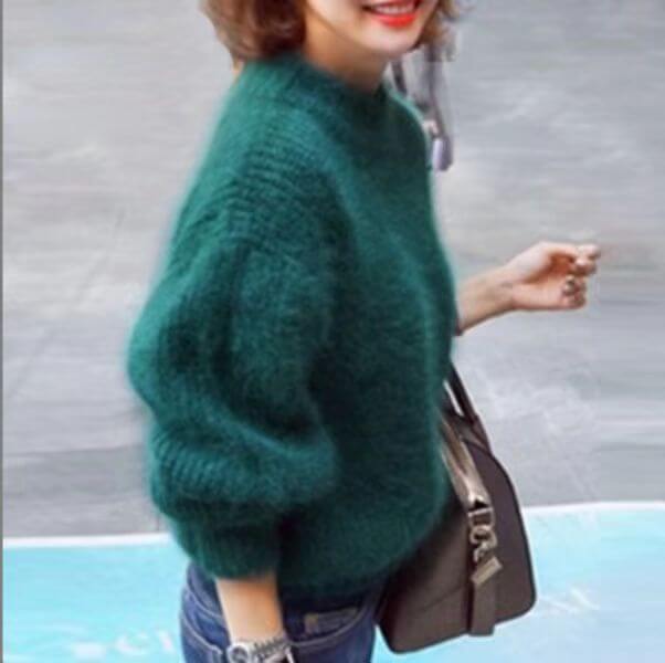Women's loose fit mock neck knit jumper with long sleeves