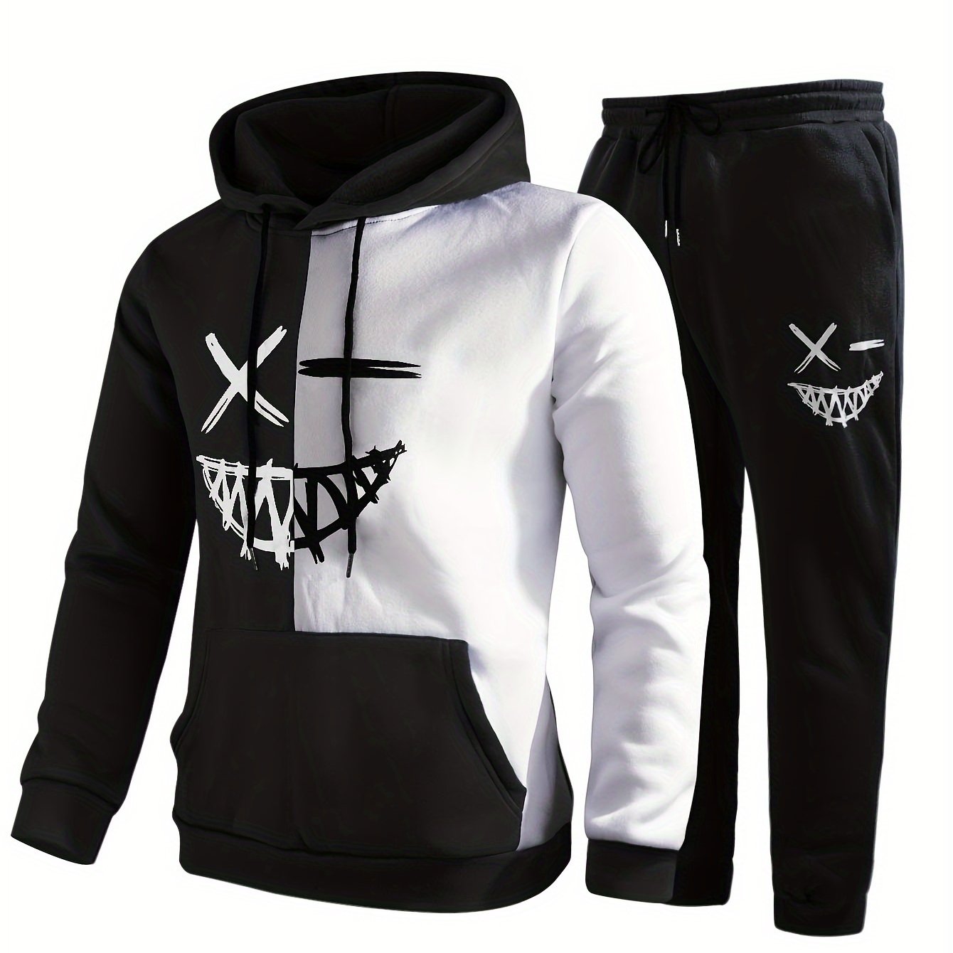 Men's Tracksuit Hoodie Two-Piece Drawstring Joggers - Black