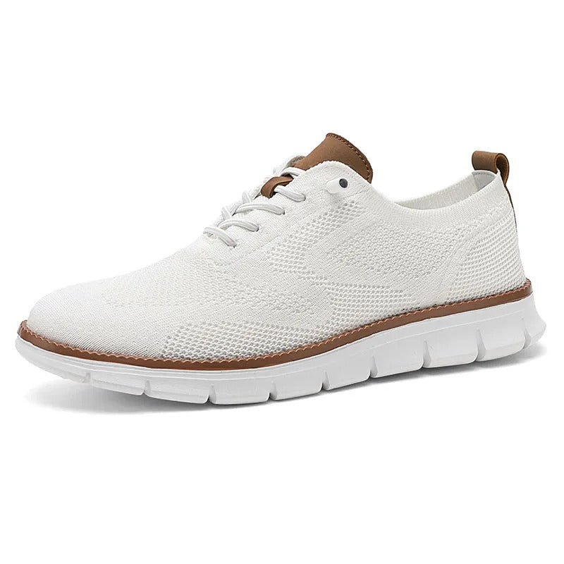Men's Knit Trainers Lace-Up Contrast Sole - White