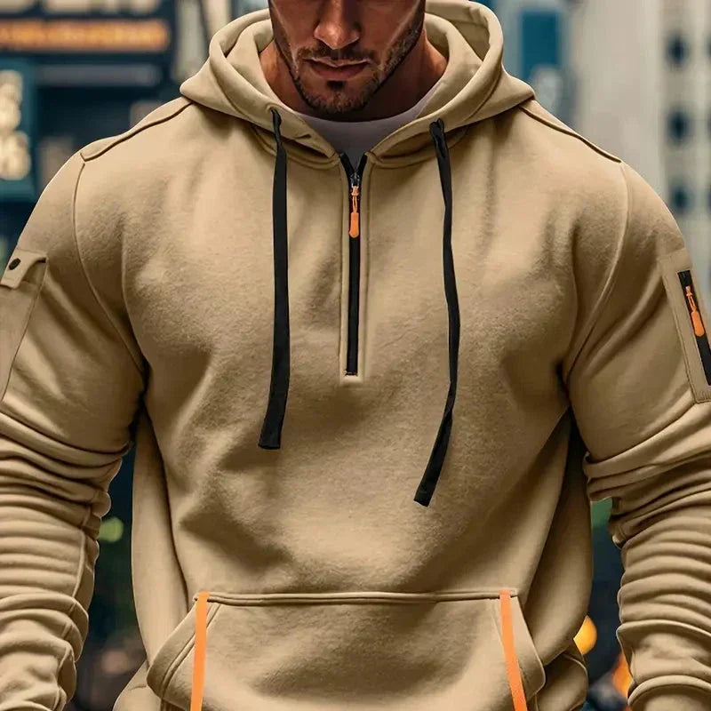 Men's Hoodie Half-Zip Cargo Pocket Fleece