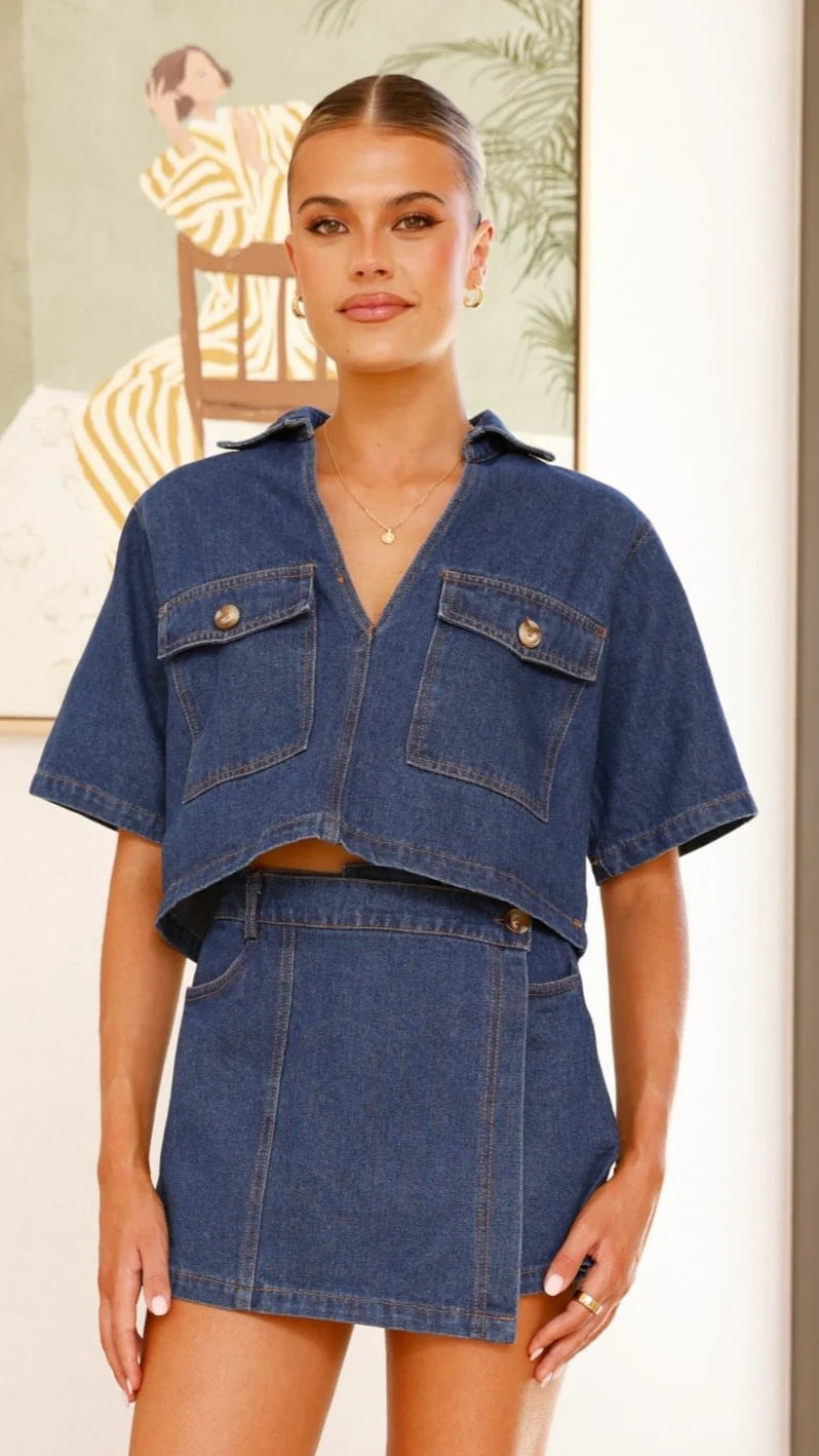 Women's Dark Denim Top and Skort Set