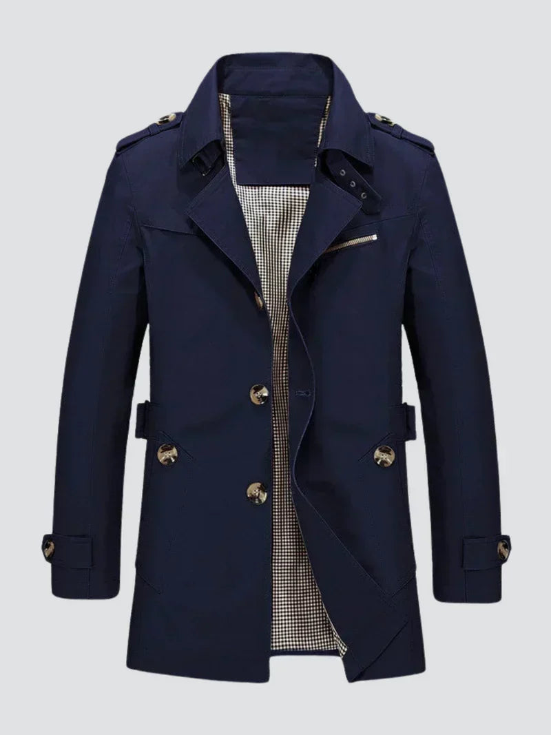Men's Trench Coat Single-Breasted Epaulette - Blue