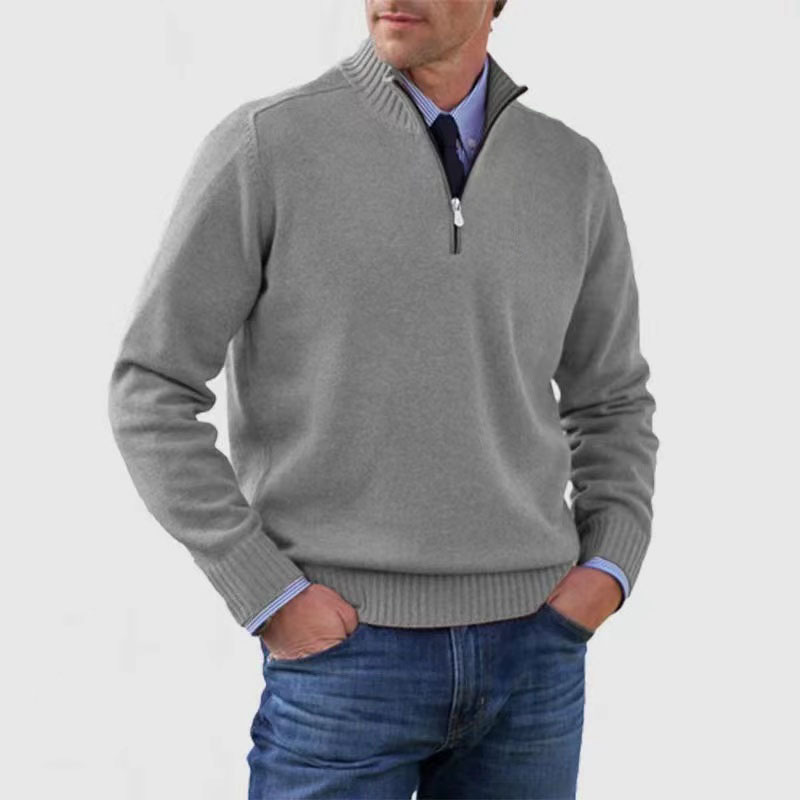 Men's long-sleeve half-zip jumper with ribbed stand collar
