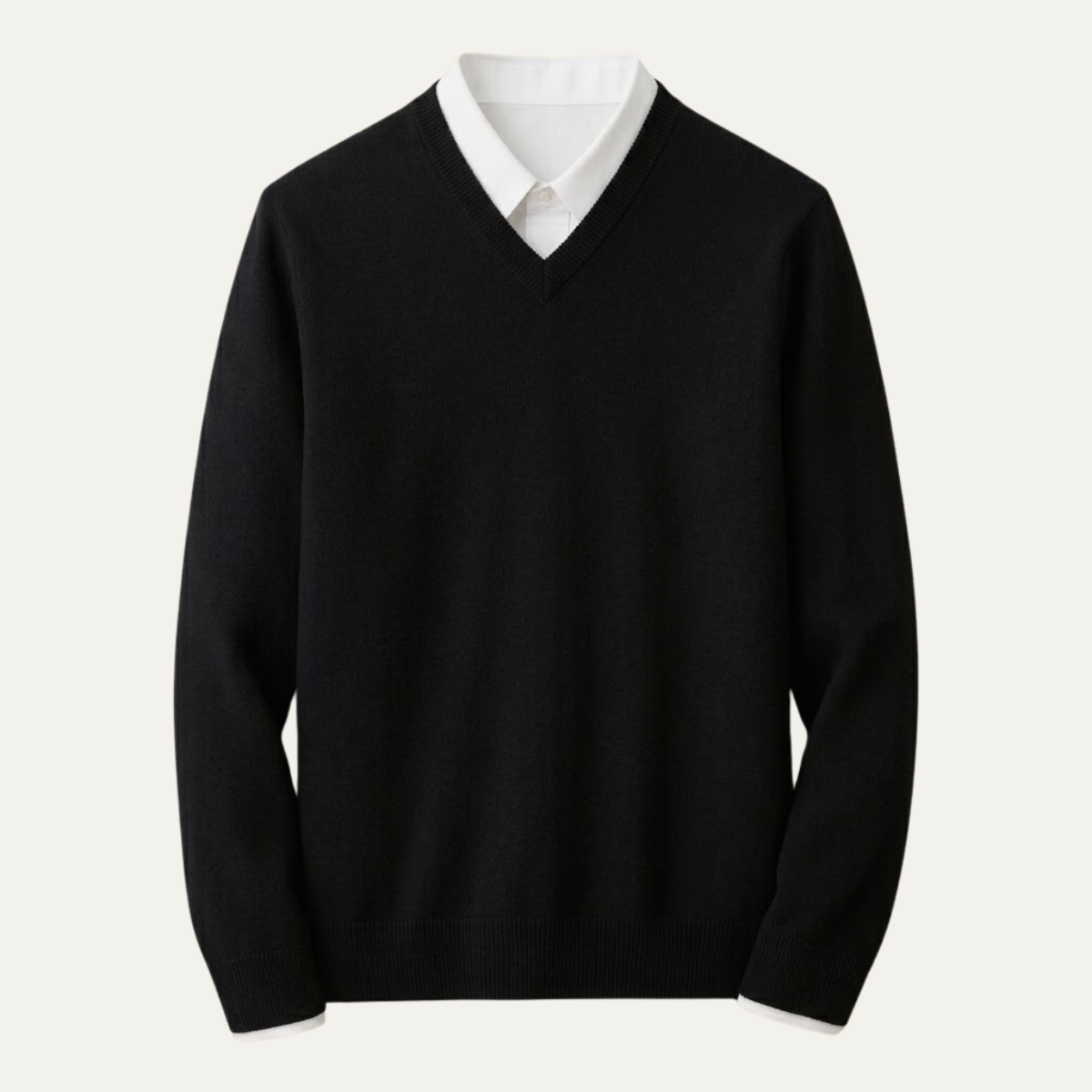 Men's long-sleeve V-neck sweater with ribbed trims