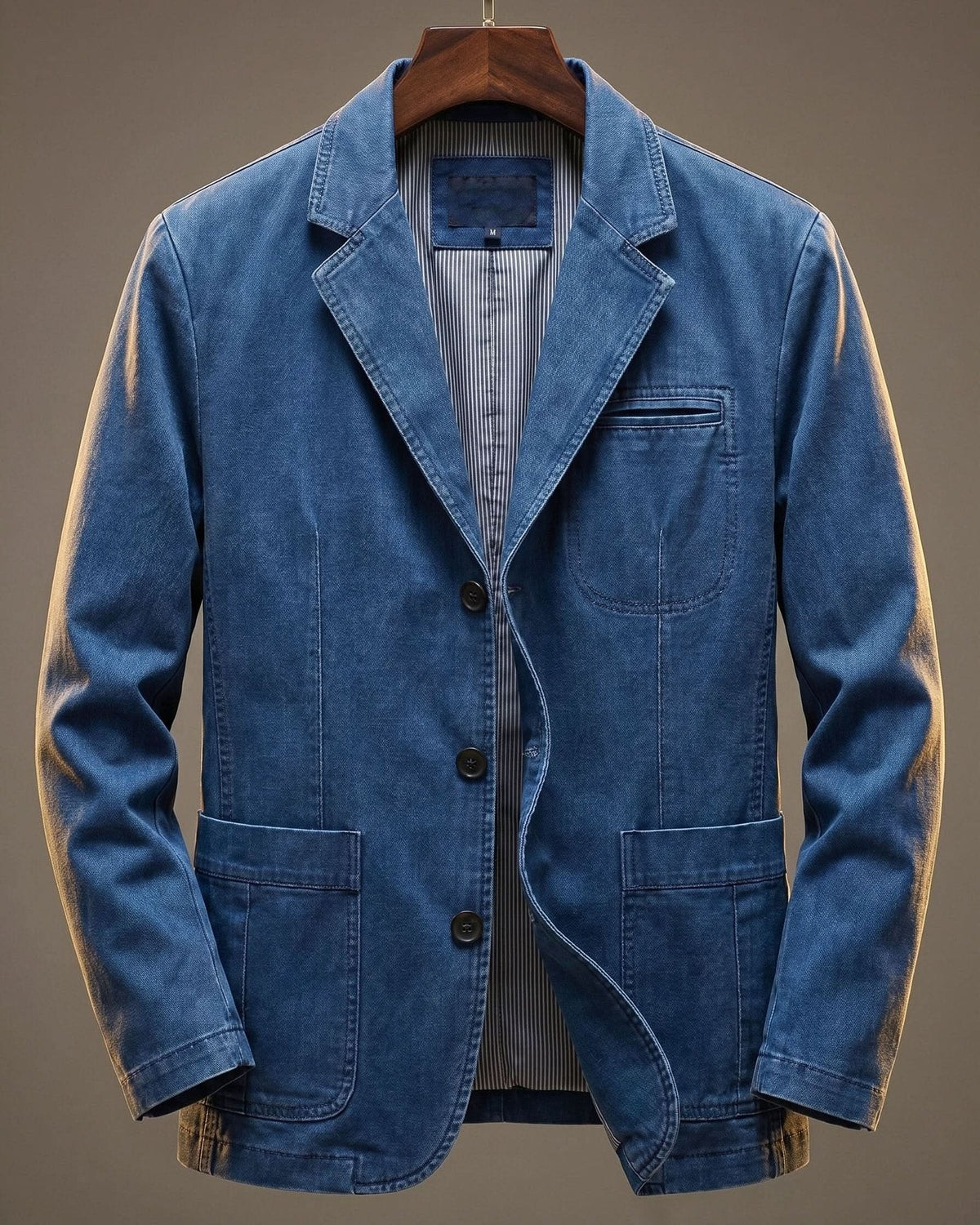 Men's washed blazer with notched lapels, button fastening and patch pockets