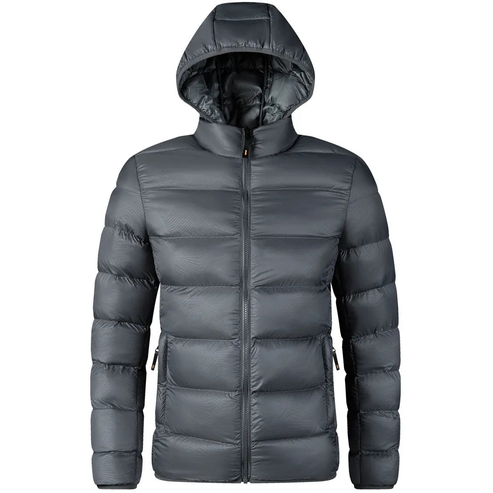Men's Puffer Jacket Hooded Quilted Baffle-Channel - Grey