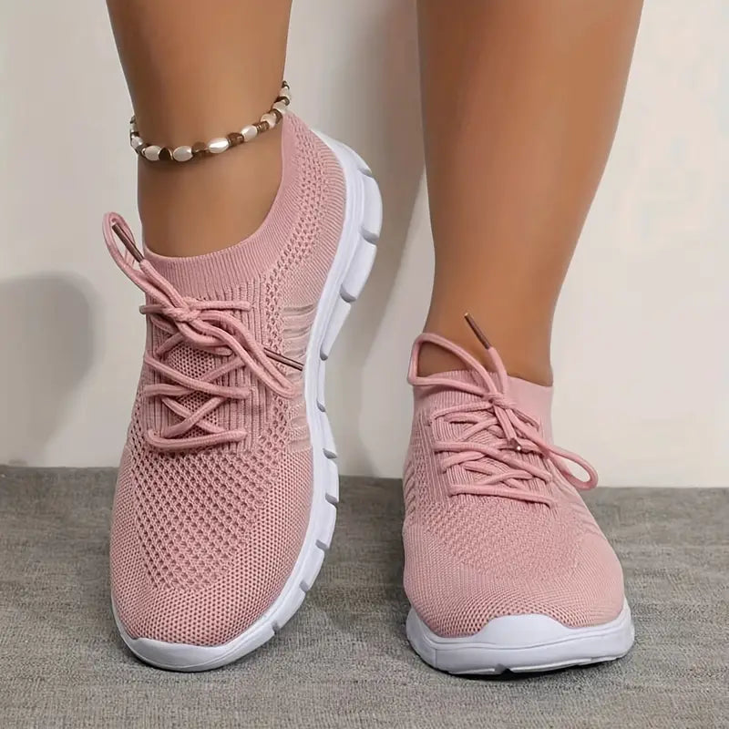 Women's Knit Trainers Lace-Up Mesh Breathable - Pink