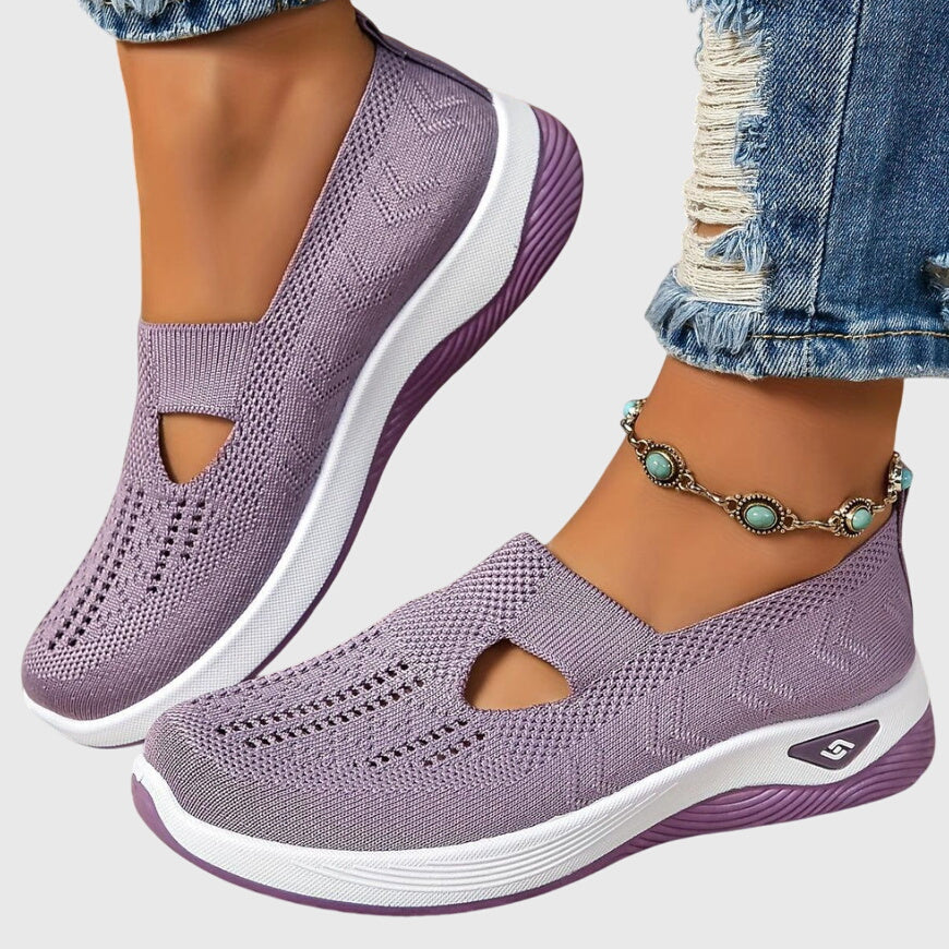 Women's Slip-On Trainers Knitted Cut-Out Flatform - Purple
