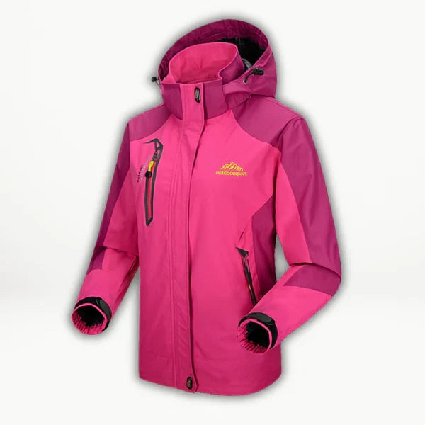Women's hooded colour block waterproof jacket with zipped pockets