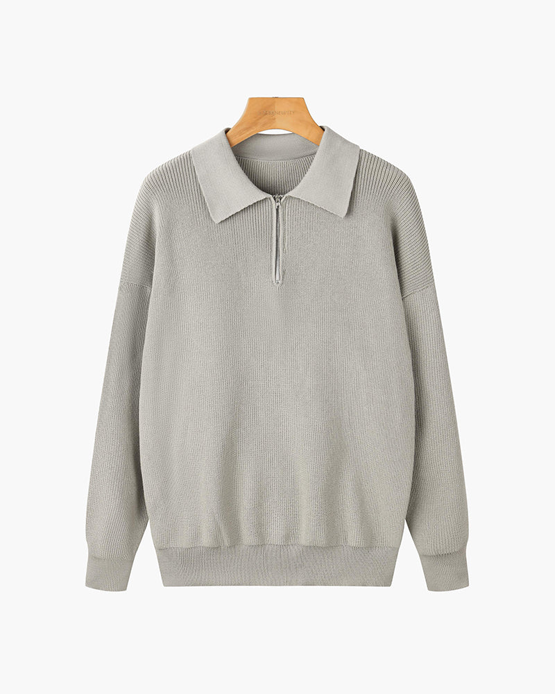 Men's textured half-zip jumper with collared neckline and long sleeves