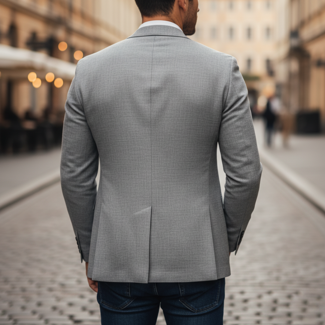 Men's slim-fit woven blazer with notch lapels and single-button fastening
