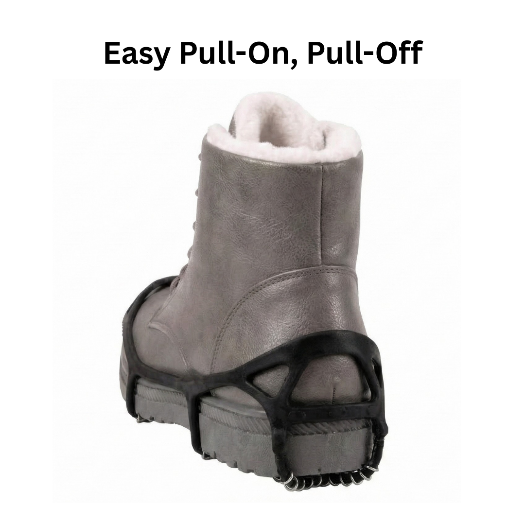 Stretch traction cleats fitted over boots with coiled sole grips