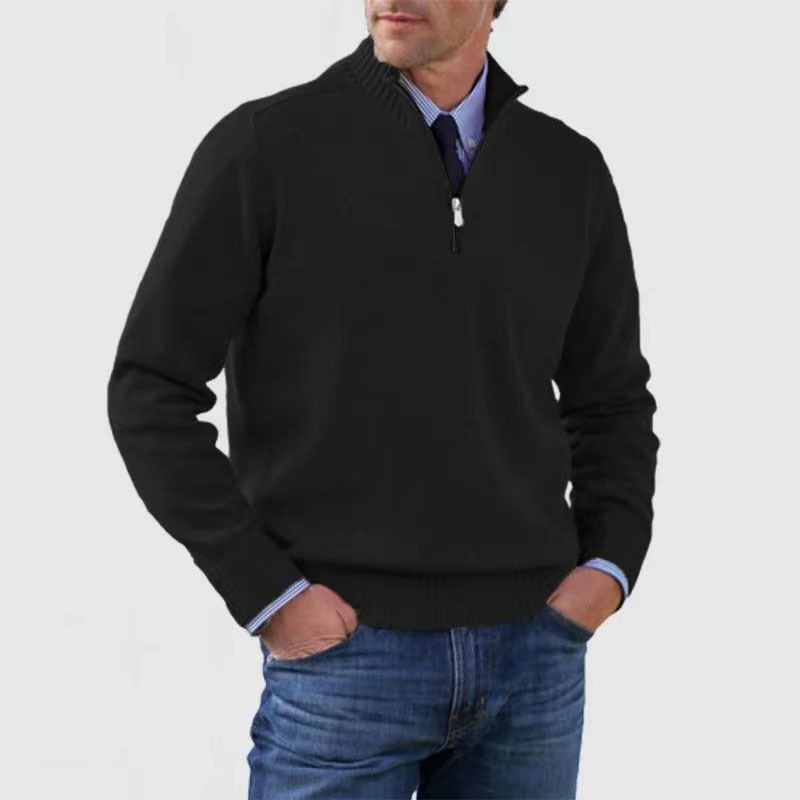 Men's long-sleeve half-zip jumper with ribbed stand collar