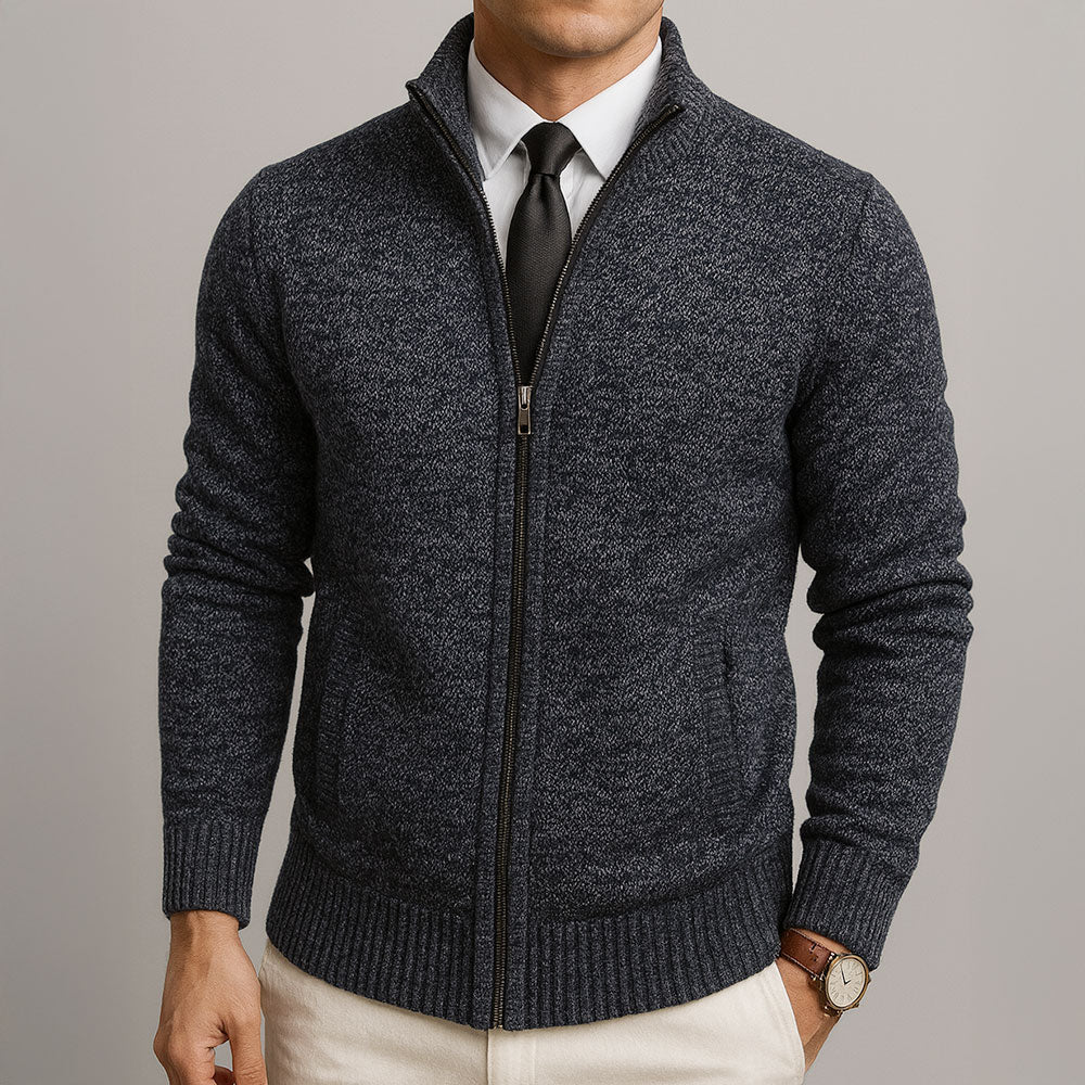Men's textured zip sweater with mock neck, long sleeves and front zip pockets