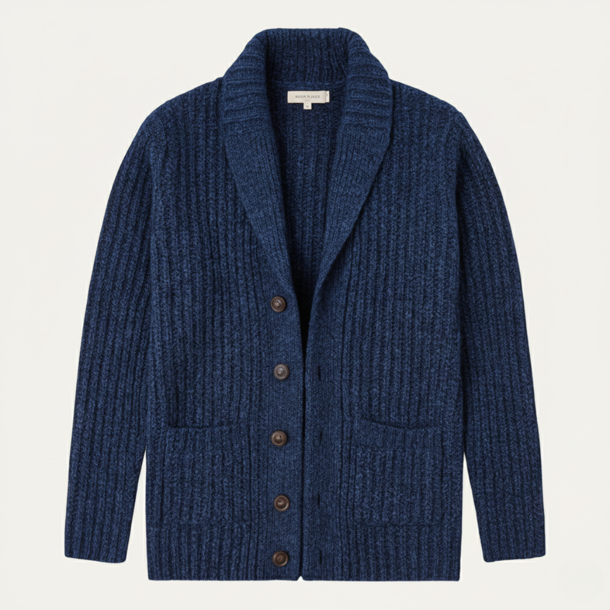 Men's chunky textured knit cardigan with shawl collar and button front