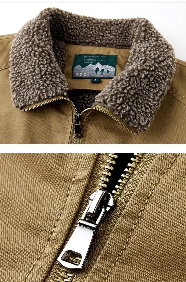 Men's Sherpa-Lined Jacket Cotton Fleece Collar - White
