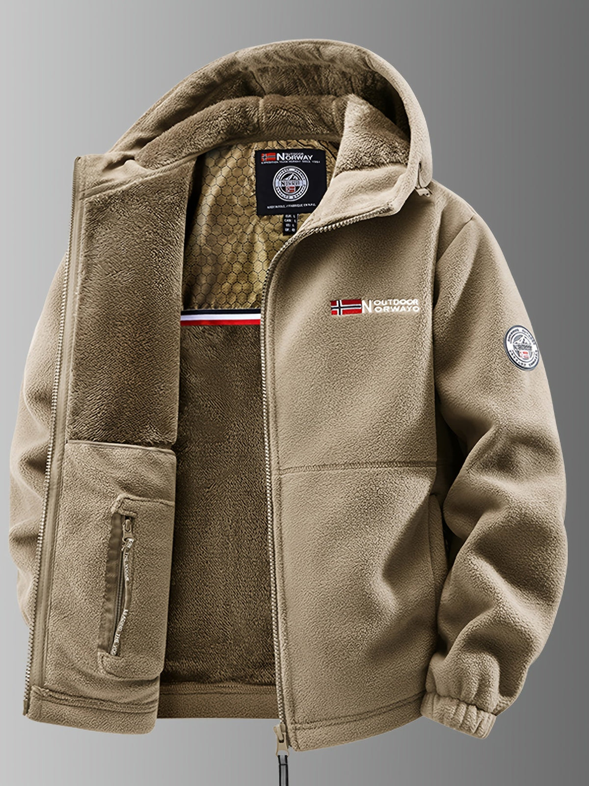 Men's hooded fleece jacket with full zip and zipped pockets