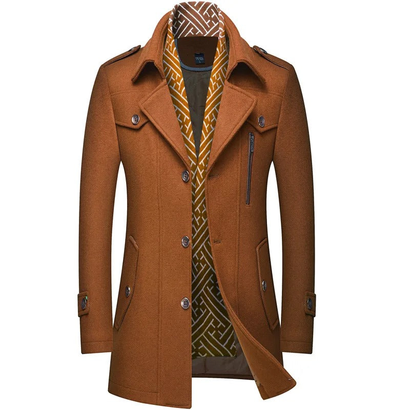 Men's Wool Coat Single-Breasted Notch Lapel - Yellow