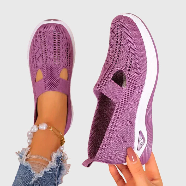 Women's Slip-On Trainers Knitted Cut-Out Flatform - Light Pink